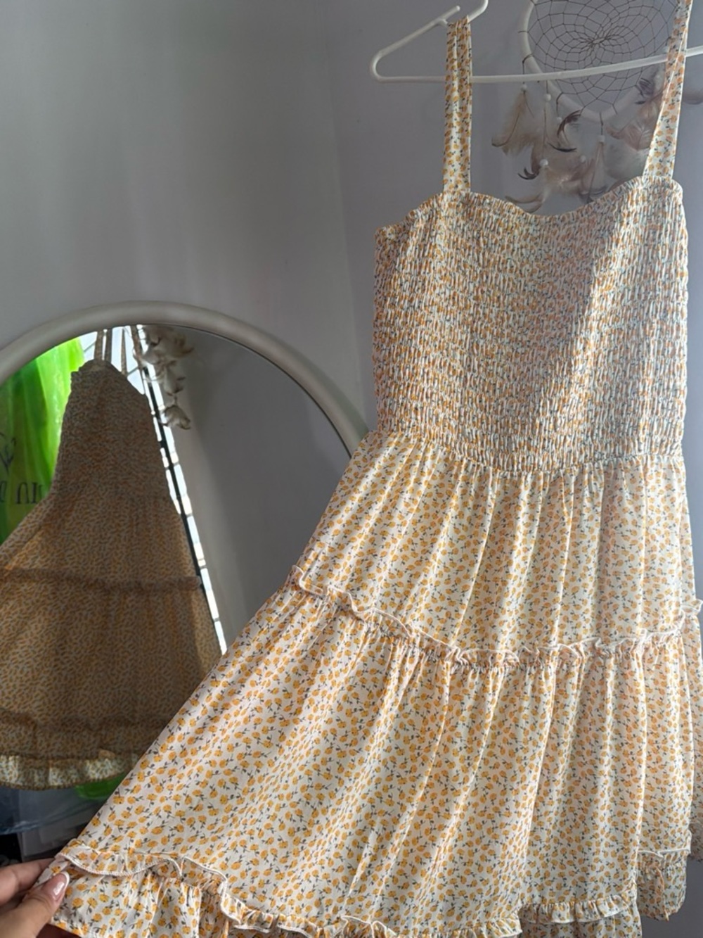 Forever 21 Yellow Floral Smocked Tiered Sundress